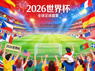 2026世界杯官方宣传图 - 足球场与欢呼的球迷